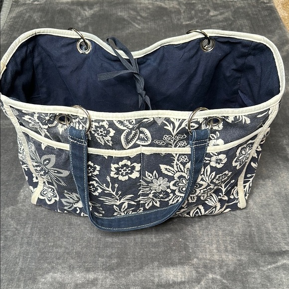 Floral Blue and White Tote Bag Preloved GUC - Picture 1 of 14